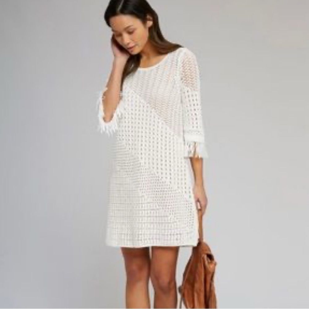 Nic + Zoe Womens Beach Strool Knit Fringe Casual Dress Ivory Size Small NWT